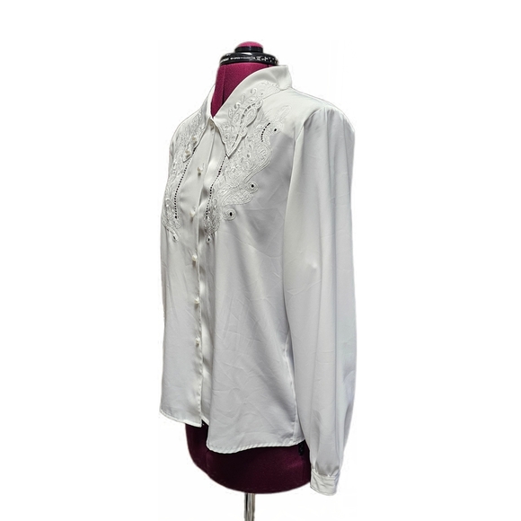 Christie & Jill 80's Vintage Elegant White Embroidered Women's Blouse - Picture 7 of 15